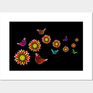 blooming garden, colorful butterflies Posters and Art